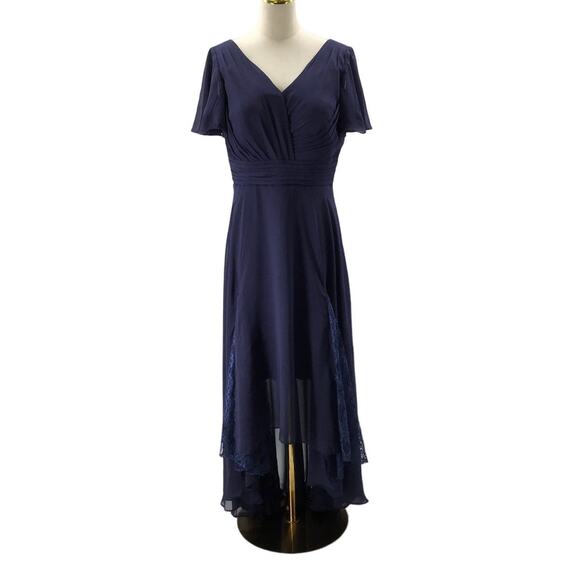 MOTHER OF BRIDE 1X plus Navy Blue Flutter Sleeve Lace Up  Maxi Dress NEW 0B14 - Picture 1 of 7